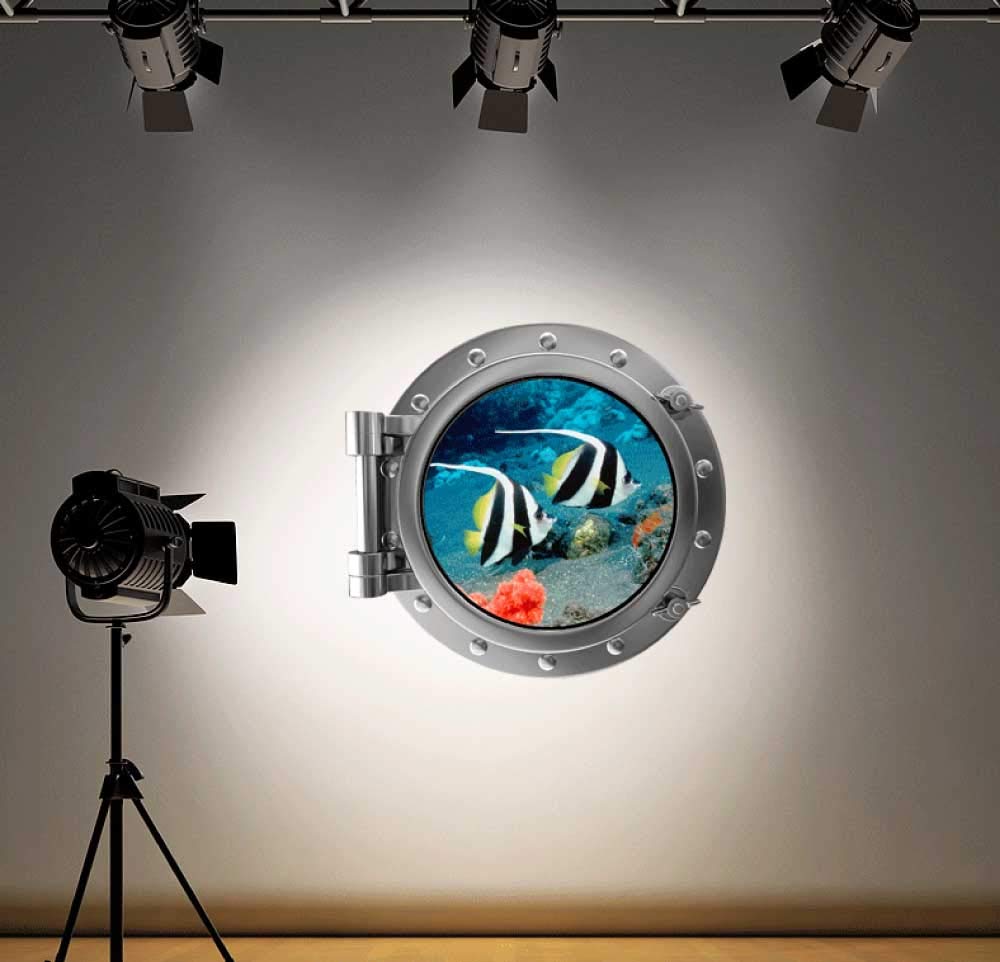 60 Second Makeover Limited Full Colour Tropical Fish Under Water Ocean Porthole Wall Sticker Decal Kids Bedroom Decoration