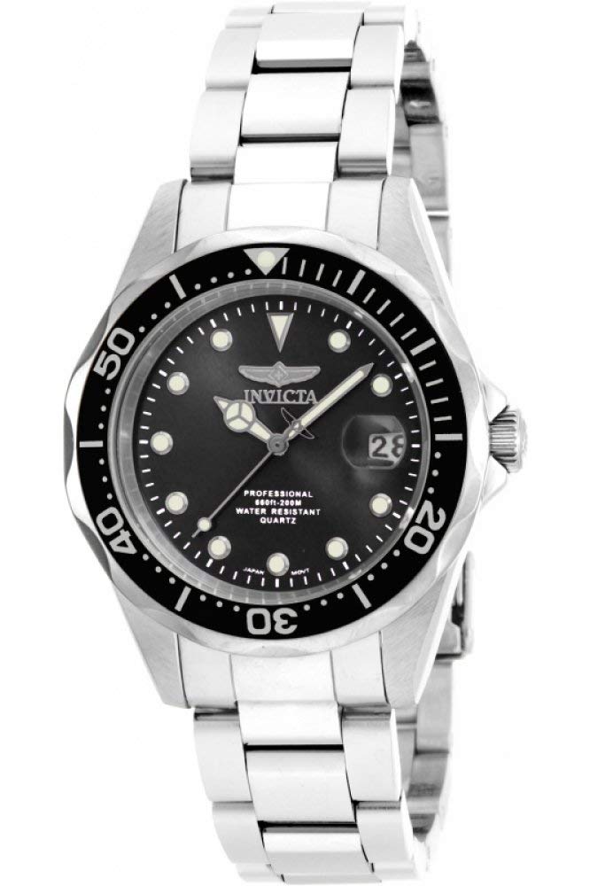 Invicta Pro Diver 17046 Watch - Waterproof - Analogue - Quartz Movement - stainless steel with Black dial - 37mm
