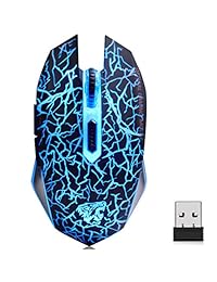 Vegcoo C10 - Ratón óptico inalámbrico para videojuegos (recargable, silencioso, con 7 colores de luces LED, 7 botones con 2400 1600 800 ppp)