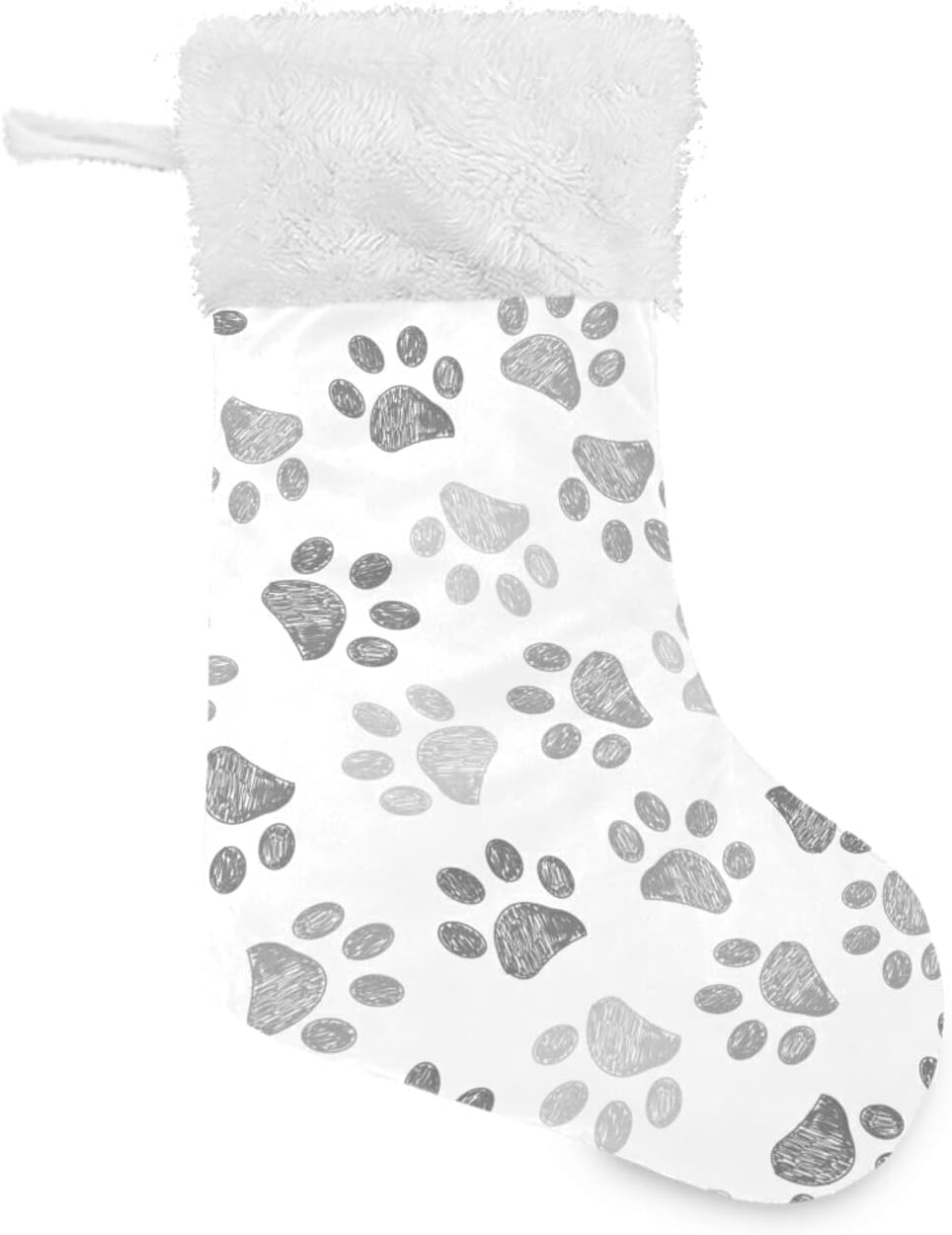 Stockings & Holders - xigua Cat Paw Dog Christmas Stockings White Plush Cuff Stocking Gift Holders for Party Holiday Decorations Ornaments (17.7 Inch, 1 Pack)