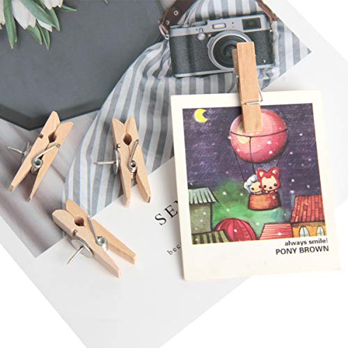 HAPY SHOP 50 Pieces Push Pins with Wooden Clips Pushpins Tacks Thumbtacks for Cork Boards Artworks, Notes Photos, Craft Projects, Offices and Homes Wall Decoration, Wood