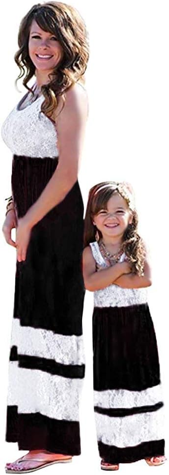 Tomsent Casual Mother and Daughter Sleeveless High Waist Boho Long Maxi Beach Party Floral Print Dress Family Look Clothes