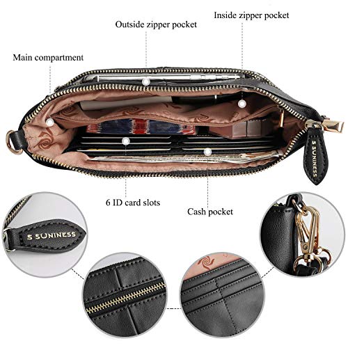 S SUNINESS Anti Theft Crossbody bags - Women Sling Purse Lightweight PU Leather Wallet Wristlet Bags with Adjustable, Chain and Wristlet Strap (Black)