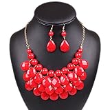 On The Journey Handmade 3D Bling Crystal Rose Flower Leaf Statement Collar Necklace Earring Set