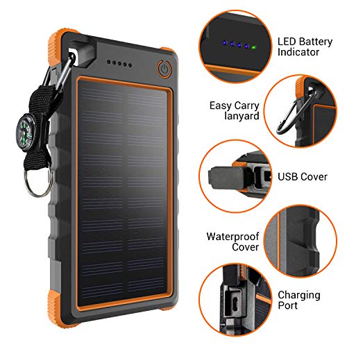 Solar Panel Charger 8000mAh, 12W Solar Power Bank, Portable Backpacking