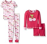 Gerber Little Girls' Four-Piece Cotton Pajama Set, Cherries, 12 Months
