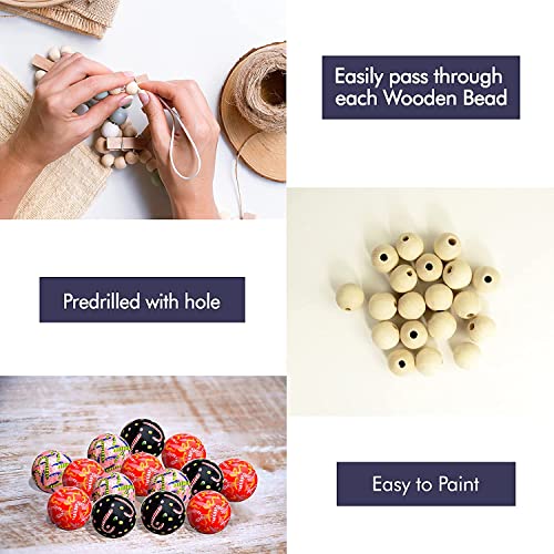 Wooden Beads, Wooden Beads for Crafts,300pcs 18mm Natural Wood Beads with 10m Twine, Unfinished Wooden Beads Wooden Balls for Garland, Making and DIY Crafting