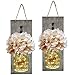 Mason Jar Sconce with LED FAIRY LIGHTS - Handcrafted Hanging Mason Jar Sconces Wall Decor (Set of 2)