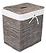 BirdRock Home Rustic Woven Wood Peel Laundry Hamper with Lid | Thin Weave Laundry Basket | Removable Liner | Dirty Clothes Storage Bin | Grey