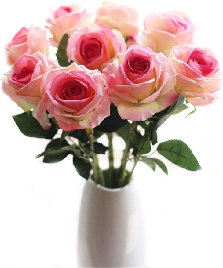 Crt Gucy Artificial Flowers Long Stem Silk Rose Flower Bouquet Wedding Party Home Decor, Pack of 6 (Pink)