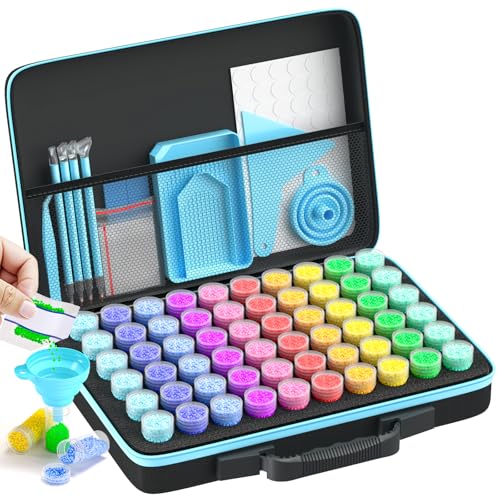 VANSUNS 60 Slots Diamond Painting Storage Containers Kits, Thickened Waterproof Portable Bead Storage Boxes for Diamond Painting Accessories and Tools, A4 Size, Blue