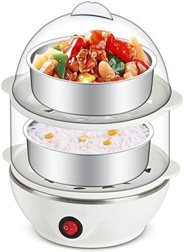 Egg Cooker Boiled Eggs with Anti-dry Safety Protection, Less Noise, Egg Poacher Stainless Steel and Anti-scald Design, 14 Eggs Capacity &amp; Removable Tray – White