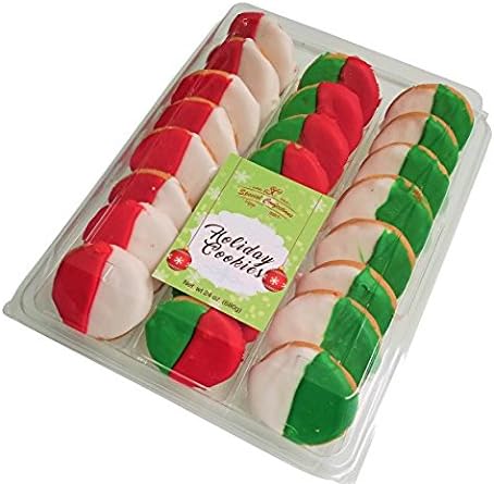 Special Confections Green Red & White Holiday Christmas Cookie Platter- 24 Count (8 Green & Red, 8 Red & white, 8 Green & White Cookies) - Great for Holiday Decor