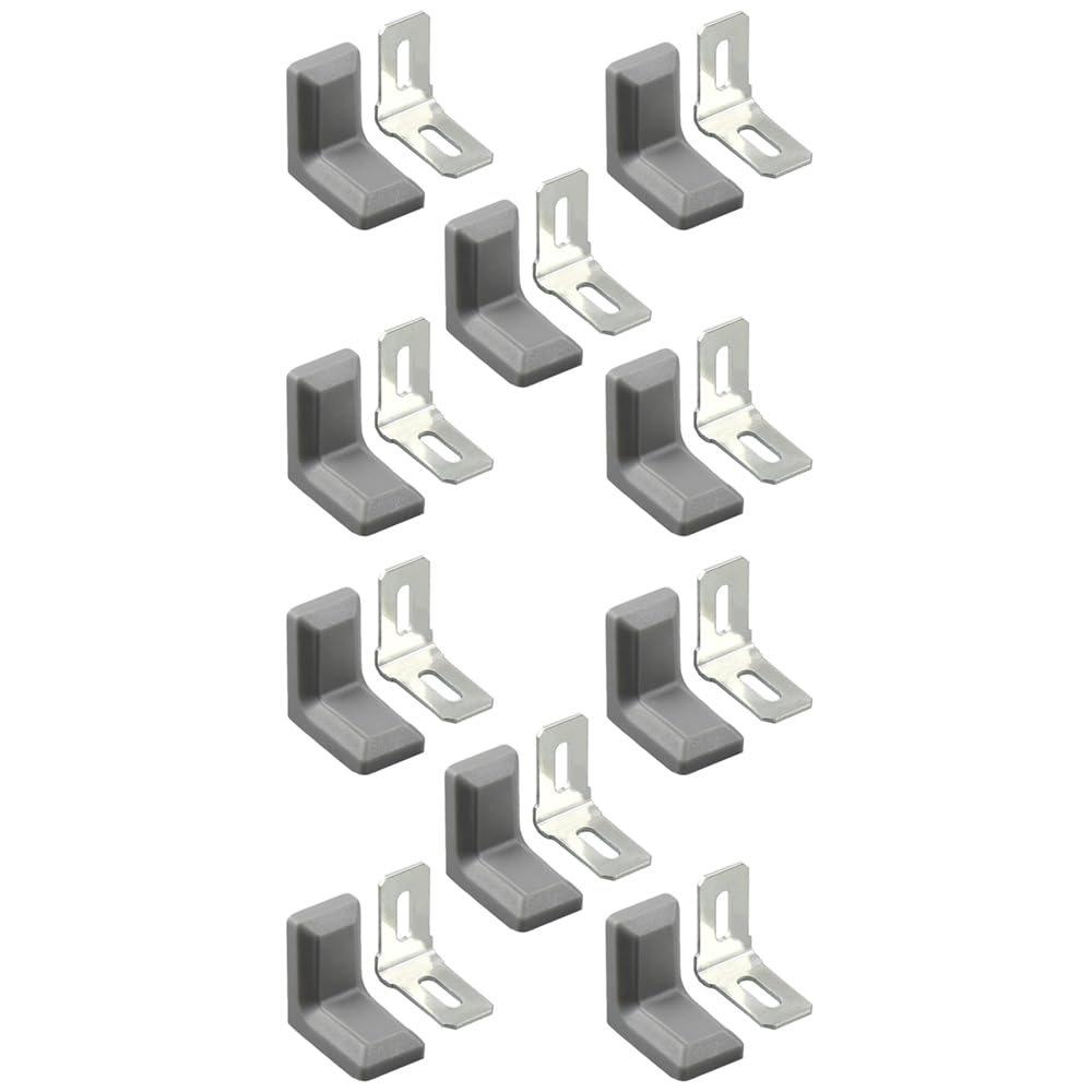 SagaSave L Corner Brackets, 10PCS Shelf Brackets, 90 Degree Right Angle Metal Shelf Corner Brace Plates with Plastic Cover (Grey)