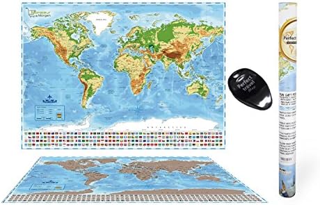 Scratch Off World Map Poster With FREE Country Flags &amp; Scratcher | Scratch Off Where You Have Traveled | Perfect Gift For Travelers