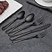 Berglander Flatware Set Shiny Black Gold, 20 Piece Black Flatware, 20 Piece Black Titanium Flatware, 20 Piece Black Gold Plated Stainless Steel Silverware Set Cutlery Sets, Service for 4(Shiny Black)