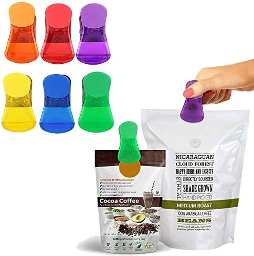 HOMIZE Multi-Purpose Plastic Magnetic Colorful Wide Bag Clips, 6 Pieces