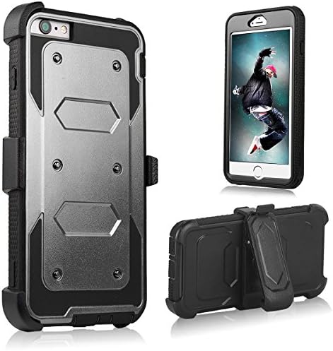 iPhone 6S Plus Case,iPhone 6 Plus Case,PELAPOLA Hybrid Rugged Combo Heavy Duty Armor Holster Kickstand Defender with Locking Belt Swivel Full-body Protective Cover For iPhone 6S Plus/6 Plus(Grey)