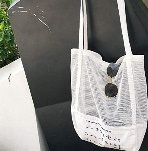 Kinue Fashion Tote Bag Female Japanese Mesh Canvas Shoulder Bag Vacation Beach Shopping Handbag (White)
