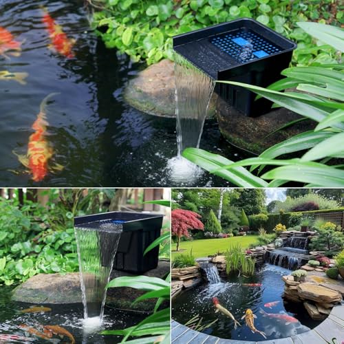 POPOSOAP Pond Waterfall with 4500 L/H Pond Pump, 3m Corrugated Tubing, Filter Media, Pond Waterfall Filter for Outdoor Garden Pond, Streams, Water Features