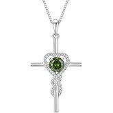 Rocayi Cross Necklace for Women 925 Sterling Silver Infinity Birthstone Pendant Necklace Religious Christian Jewelry Gifts Wife Mom Her