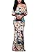 Elegant Vintage Flowers Off Shoulder Ruffle Plain Bodycon Long Party Maxi Dress, Large Multicolor