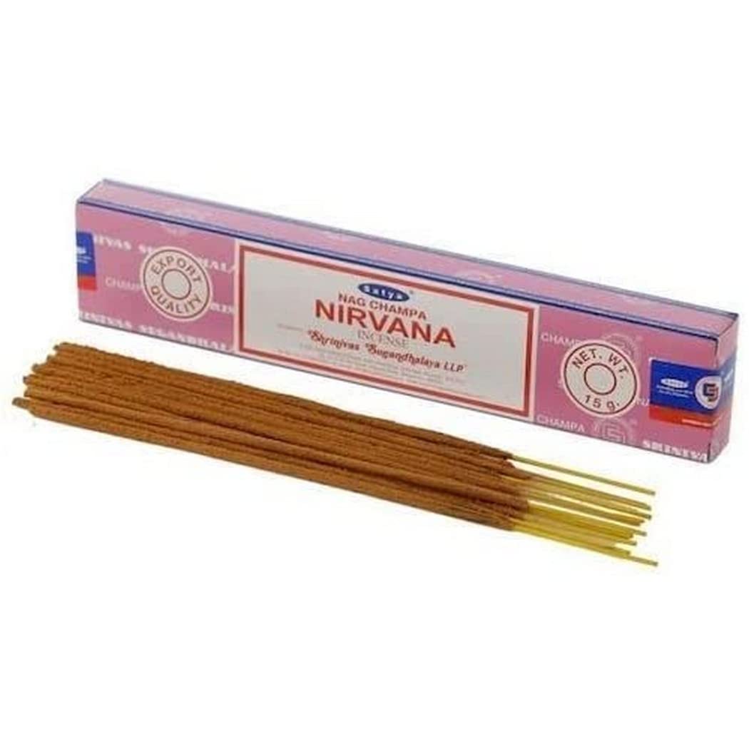 Satya Sai Baba Nag Champa Nirvana Incense Sticks Agarbatti 180 Grams Box | 12 Packs of 15 Grams Each in a Box | Export Quality