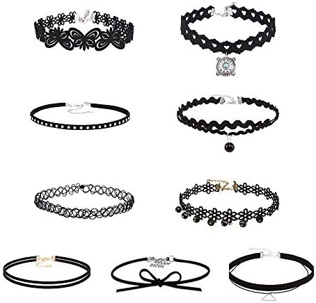 MINKANAK Black Velvet Choker Necklaces Tattoo Choker Elastic Tassel Pendant Necklaces for Womens Girls Multiple styles (Butterfly&amp;Bohemia 9Pcs)