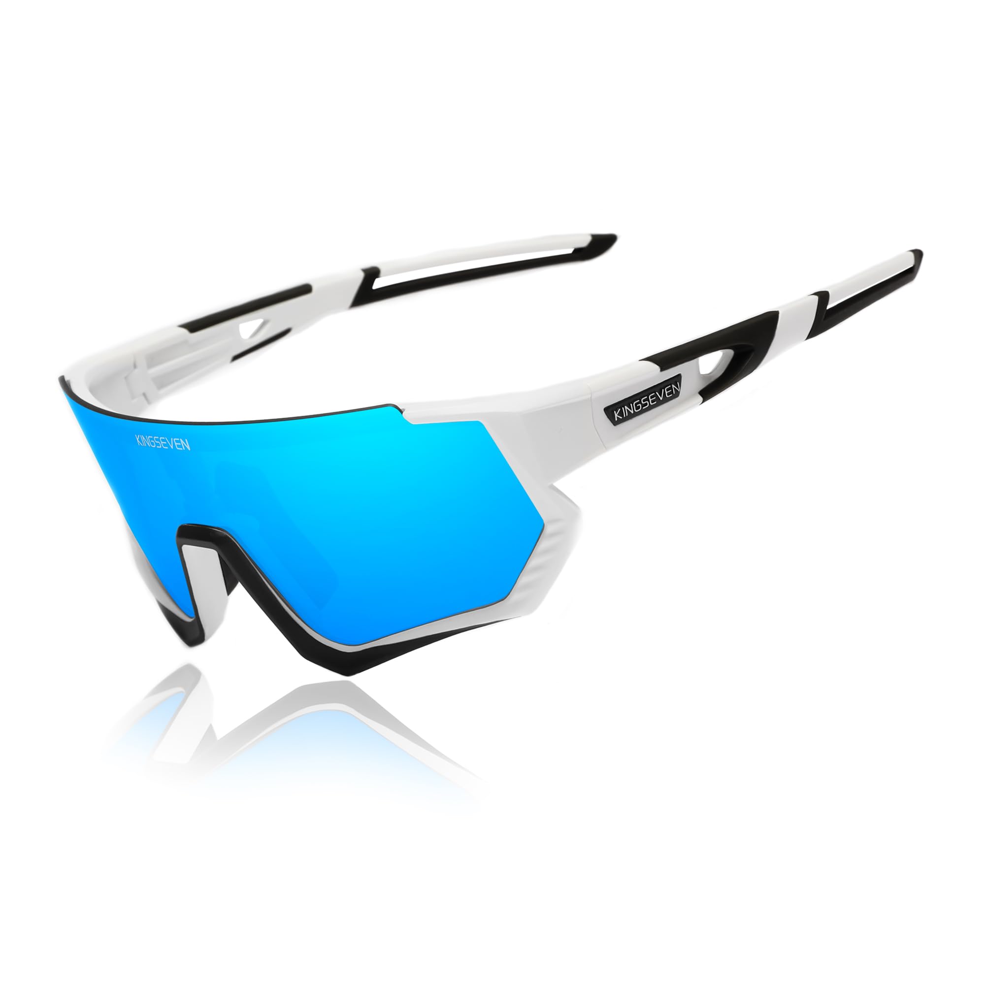 KINGSEVEN Polarized Cycling Sunglasses Men Sports Sunglasses Mtb Bicycle Glasses UV400 Protection LS910 (LS910-C03 White Black Blue)