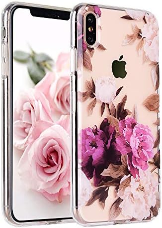 MURMAZ Floral Series for iPhone Xs MAX case [6.5 inch] Clear Flower Summer Tropical Cute Design for Girls Woman Hard PC Back + Soft Bumper Slim Shockproof Protective Cover(Vintage Peony Max)
