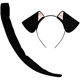 Puppy Dog Ears Headband and Tail Set, Black with Pink Insides. Adorable Halloween Costume Accessories