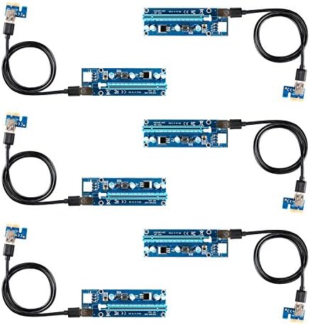 PCI-E Riser Adapter Graphic Card Crypto Currency Mining Rig PCI Express Riser Card with USB 3.0 Extension Cable SATA to Molex 6 Pin Power Cable for GPU Card Extend 1x to 16x Motherboard Slots(6 Pack)