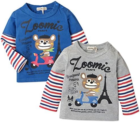 Amazon Co Jp ベビー服 男の子 Tシャツ 長袖 Zoomic ズーミック ボーダー柄切替 ロゴプリント 2 グレー 80cm 服 ファッション小物