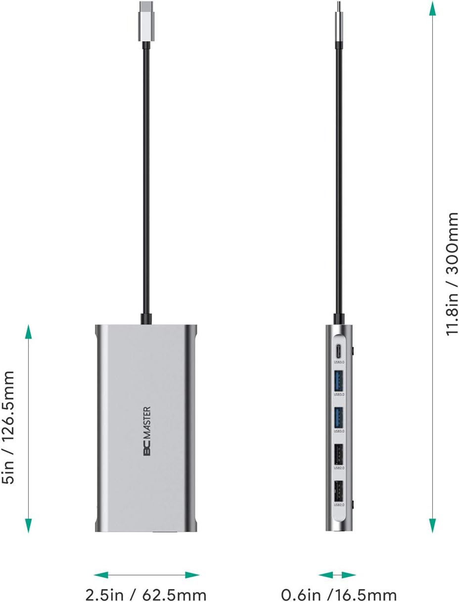 USB C Hub BC Master 12-in-1 USB C Docking Station with Ethernet, 4K HDMI, 2 USB 3.0, 2 USB 2.0, 100W PD, USB C Data Port, VGA, and SD/TF, Thunderbolt 3 Dock Compatible with MacBook Pro/Air and Others: Computers & Accessories