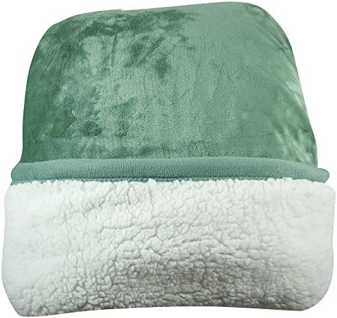 Greeworld Collection Microfiber Velvet Silky Soft Sherpa Borrego Reversible Throw Solid Blanket Twin Size, Green
