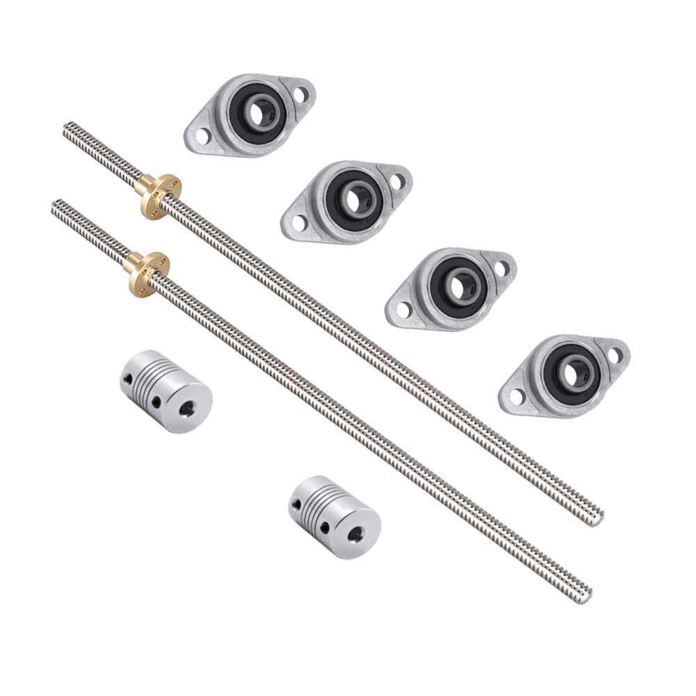 iYueMps 2 Sets 350mm 8mm T8 Lead Screw Set,Stainless Steel Threaded Lead Screw Rod Nut Coupling Horizontal Bearing Mount Set for 3D Printer