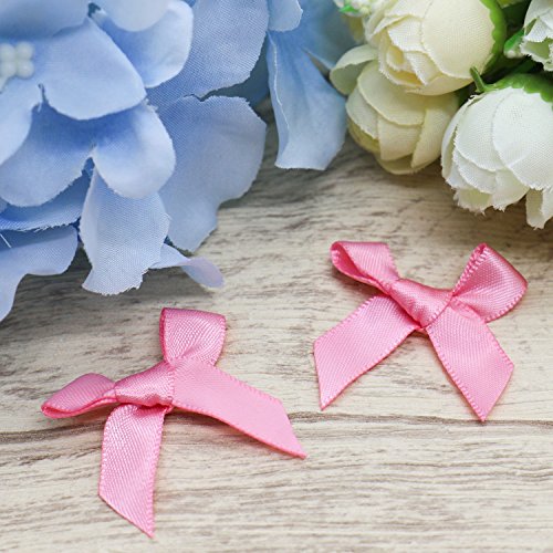 HUELE 200pcs Mini Satin Ribbon Bows for DIY Craft (Pink)