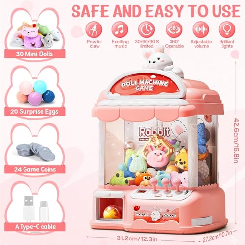 MIAOKE Large Claw Machine for Kids, Musical Electronic Arcade Game Toy | Vending Machine Adjustable Sound, Prize Dispenser Toys, Party Christmas and Birthday Gift for Girls Boys, Light Pink