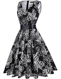 IHOT Vestido de Té Vintage de los años 50 Floral Primavera Jardín Retro Swing Prom Fiesta Vestido de Cóctel para dama