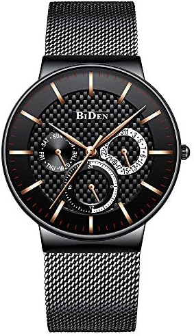 Mens Watches Top Brand Luxury Ultra Thin Stainless Steel Bracelet Minimalist Watch Bule, Chronograph Quartz Wrist Watch for Men