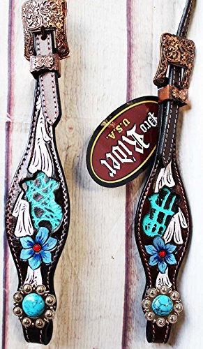 PRORIDER Horse Tack Bridle Western Leather One Ear Headstall Turquoise 80193HA