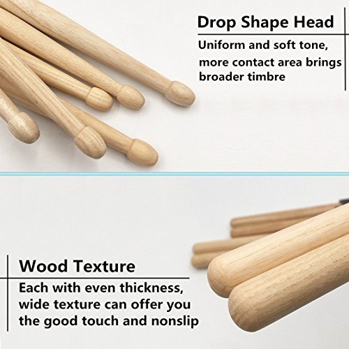 ONEST 4 Pair Classic 5B Wood Drum Sticks Drumsticks Wood Tip Drumstick Student Drum Sticks