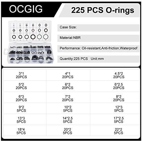 OCGIG 225 Pcs 18 Sizes Rubber O-Ring Sealing Gasket Washer Seal Assortment Set - Thumbnail 2