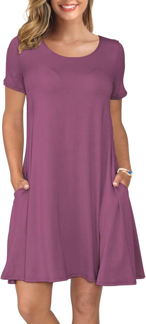 KORSISSummer Dresses for Women Casual T Shirt Dresses Swing Flowy Beach Vacation Sundress with Pockets