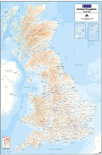 Relief Map 1 - UK - Matt Paper with Double Sided Lamination - Write On/Wipe Off