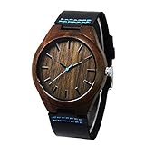 Topwell Walnut Wood Case Men' Watches Blue Second Hand with Black Genuine Leather Band Wristwatches