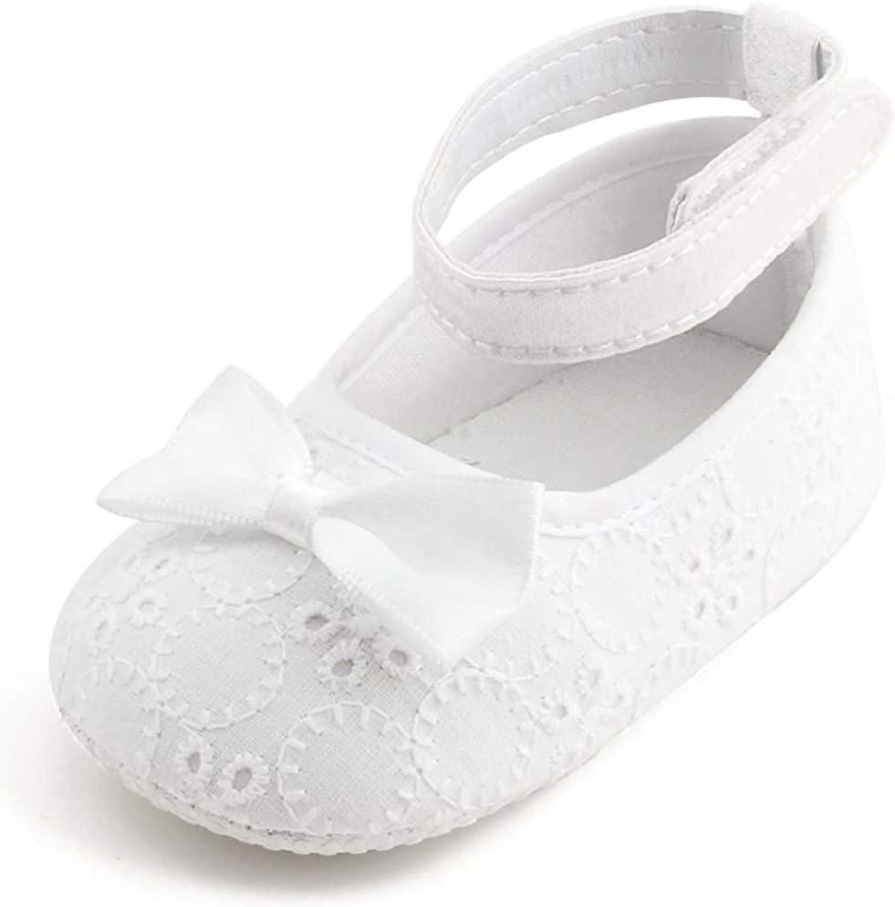 Delebao Baby Girl Infant Satin Mary Jane White Shoes Dance Ballerina Slippers