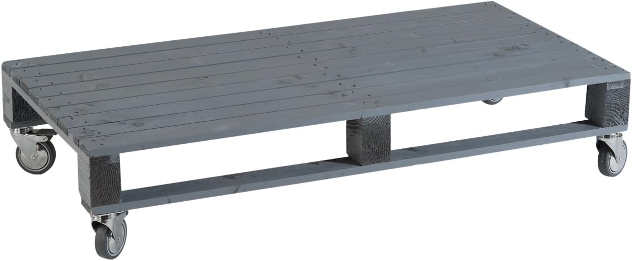 Castagnetti 1928 Pallet Table Rectangular with Wheels, Fir-Wood 110 x 55 cm; Altezza 22 cm Grey