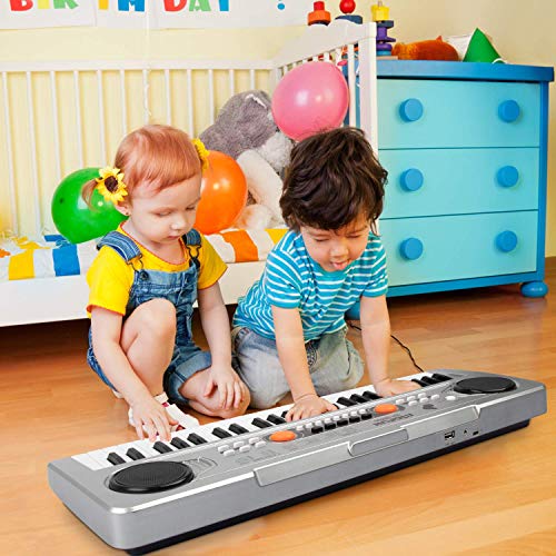 aPerfectLife 49 Keys Piano Keyboard for Kids Multifunction Portable Piano Electronic Keyboard Music Instrument for Kids Early Learning Educational Toy (Silver)