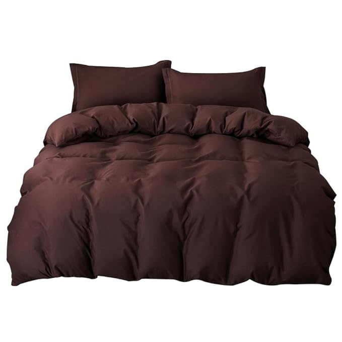 Zibuyu 4pcs Simple Solid Soft Bedding Set Quilt Sheet Pillowcases(Coffee)